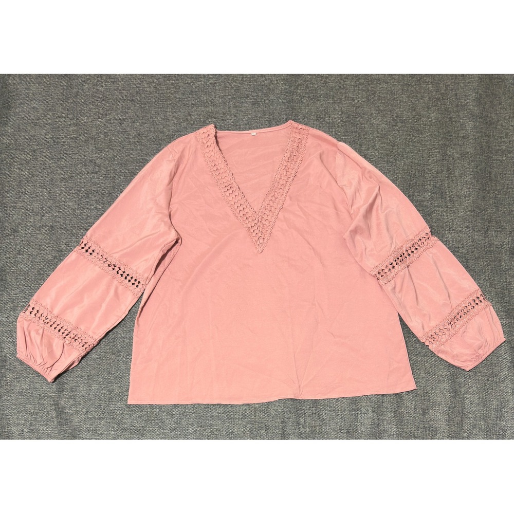 Unbranded Women's XXL Blouse Pink V-Neck Crochet Lace Long Sleeve - Picture 1 of 9